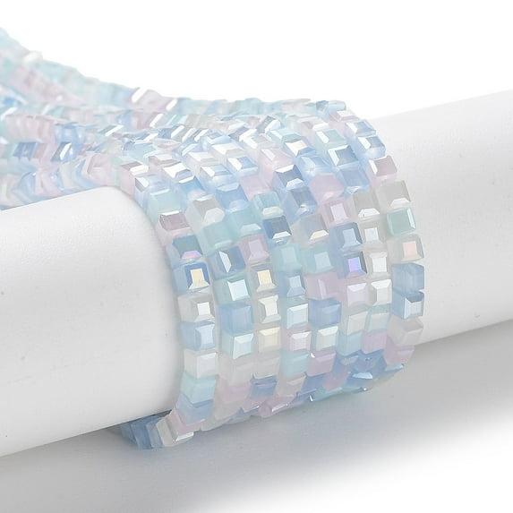 Gradient Color Electroplate Glass Bead Strands Segmented Multi-color AB Color Plated Faceted Cube Light Sky Blue 2.5x2.5x2.5mm Hole: 0.8mm about 170~180pcs/strand 16.93~17.72 inch(43~45cm)
