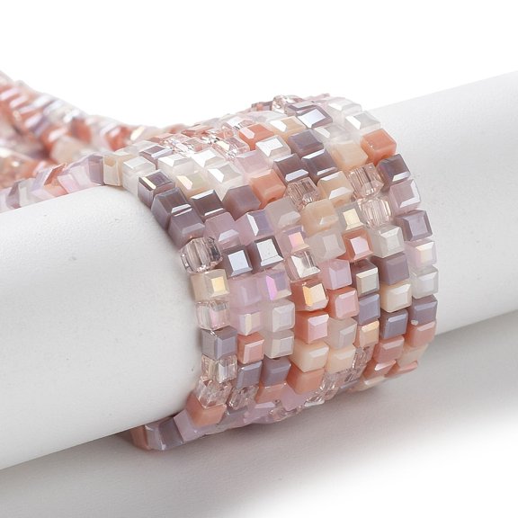 Gradient Color Electroplate Glass Bead Strands Segmented Multi-color AB Color Plated Faceted Cube Rosy Brown 2.5x2.5x2.5mm Hole: 0.8mm about 170~180pcs/strand 16.93~17.72 inch(43~45cm).