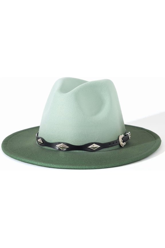 Gradient Color Fedora for Women & Men - Ombre Felt Hat with Classic Belt Buckle
