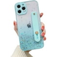 thumbnail image 1 of Gradient Color Glitter Wristband Stand Phone Case TPU Girls Fashion Shockproof Bumper for iPhone 11 14 Pro Max 13 12 Mini 7 8 14 Plus SE XS XR Back Cover(Blue,iPhone 13 Pro), 1 of 8