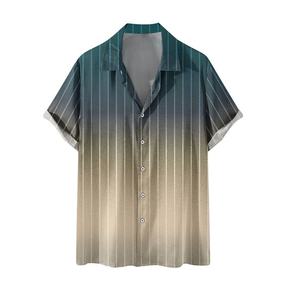 Gradient Color Hawaiian Shirt for Men Retro Lapel Bowling Shirts Casual Button Down Short Sleeve Summer Beach Shirts