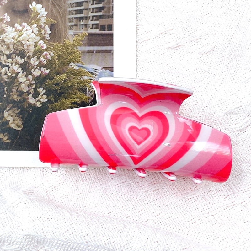Gradient Color Heart Pattern Acrylic Hair Clips Claw Hair Clips for Women Hot Pink 87x42x47mm