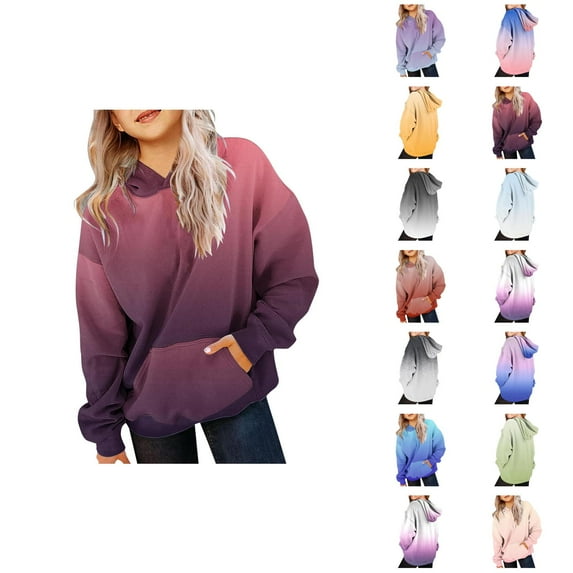 Gradient Color Hoodies for Kids Long Sleeve Boys Girls Hooded Sweatshirt with Pockets Children Pullover Tops
