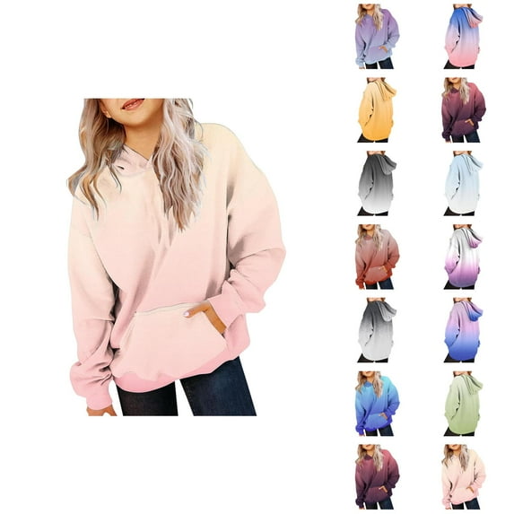 Gradient Color Hoodies for Kids Long Sleeve Boys Girls Hooded Sweatshirt with Pockets Children Pullover Tops