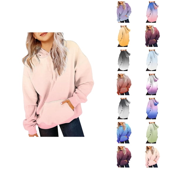 Gradient Color Hoodies for Kids Long Sleeve Boys Girls Hooded Sweatshirt with Pockets Children Pullover Tops