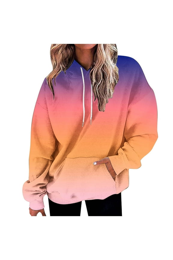 Gradient Color Hoodies for Women Fashion with Pocket Drawstring Loose Casual Spring Hooded Sweatshirts Pullover (Medium, Multicolor)