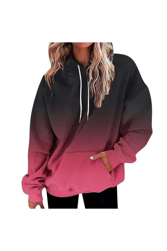 Gradient Color Hoodies for Women Fashion with Pocket Drawstring Loose Casual Spring Hooded Sweatshirts Pullover (Small, Pink)