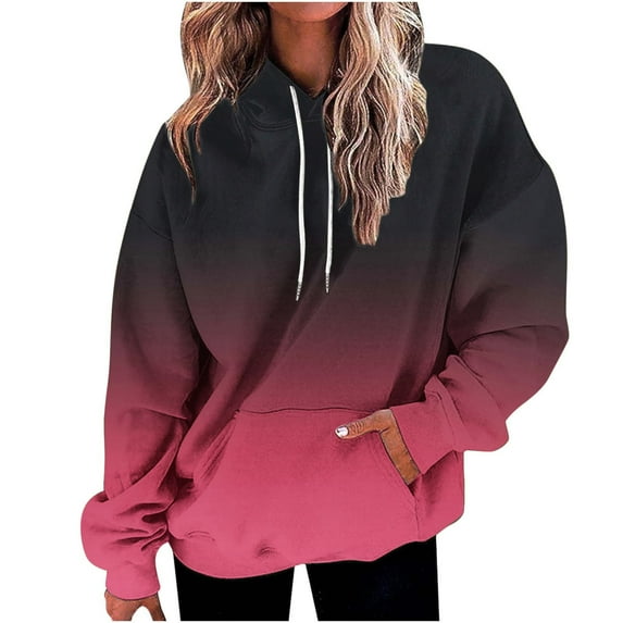 Gradient Color Hoodies for Women Fashion with Pocket Drawstring Loose Casual Spring Hooded Sweatshirts Pullover (XX-Large, Pink)
