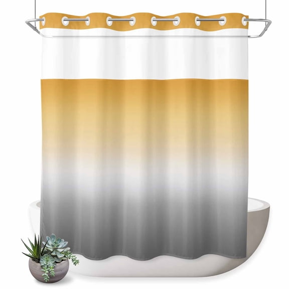 Gradient Color No Hook Shower Curtain Yellow Gray Shower Curtain with See Through Top Window, Waterproof Washable Fabric Curtain for Bathroom Hotel Decor, 72Wx72L