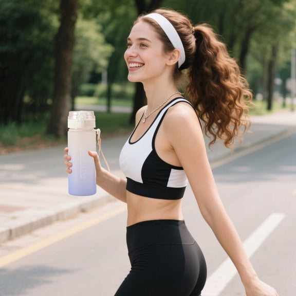 Gradient Color Large Capacity Portable Plastic Water Cup 600ml 800ml Sports Mug White Blue Purple Red Straight Drinking Straw Leakproof One Button Open Carry Strap Men Women Students