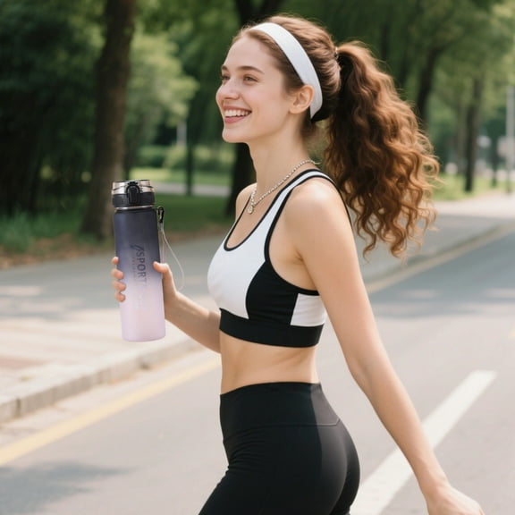 Gradient Color Large Capacity Portable Water Cup,Leak-Proof Sports Bottle with One-Press Lid and Carry Strap,Trendy Design for Students,Commuters,Gym-Goers,and Outdoor Adventures-Black