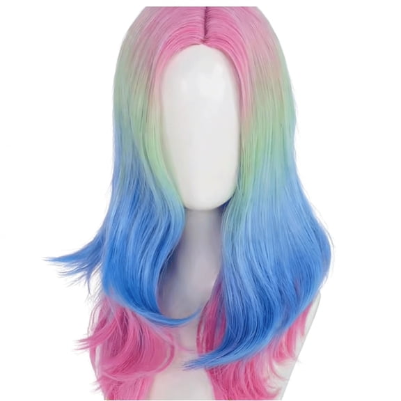 Gradient Color Long Curly Hair Wig, Pink, Blue, Purple Color Blocking, Big Waves, Breathable, Natural, Daily Cosplay Styling, Hundred Breathable, lightweight