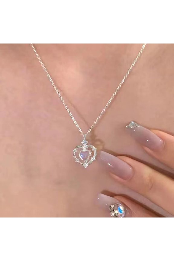 Gradient Color Love Necklace High-end Heart-shaped Clavicle Chain Spring Magic Love Necklace - Zinc Alloy - 1 Piece