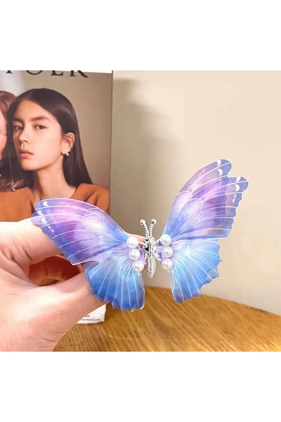 Gradient Color Moving Hair Clips for Girls Realistic Wing with Artificial Pearls Elegant Hair Accessories for & Women Shiny Plated Alloy Clip (1-Pack)