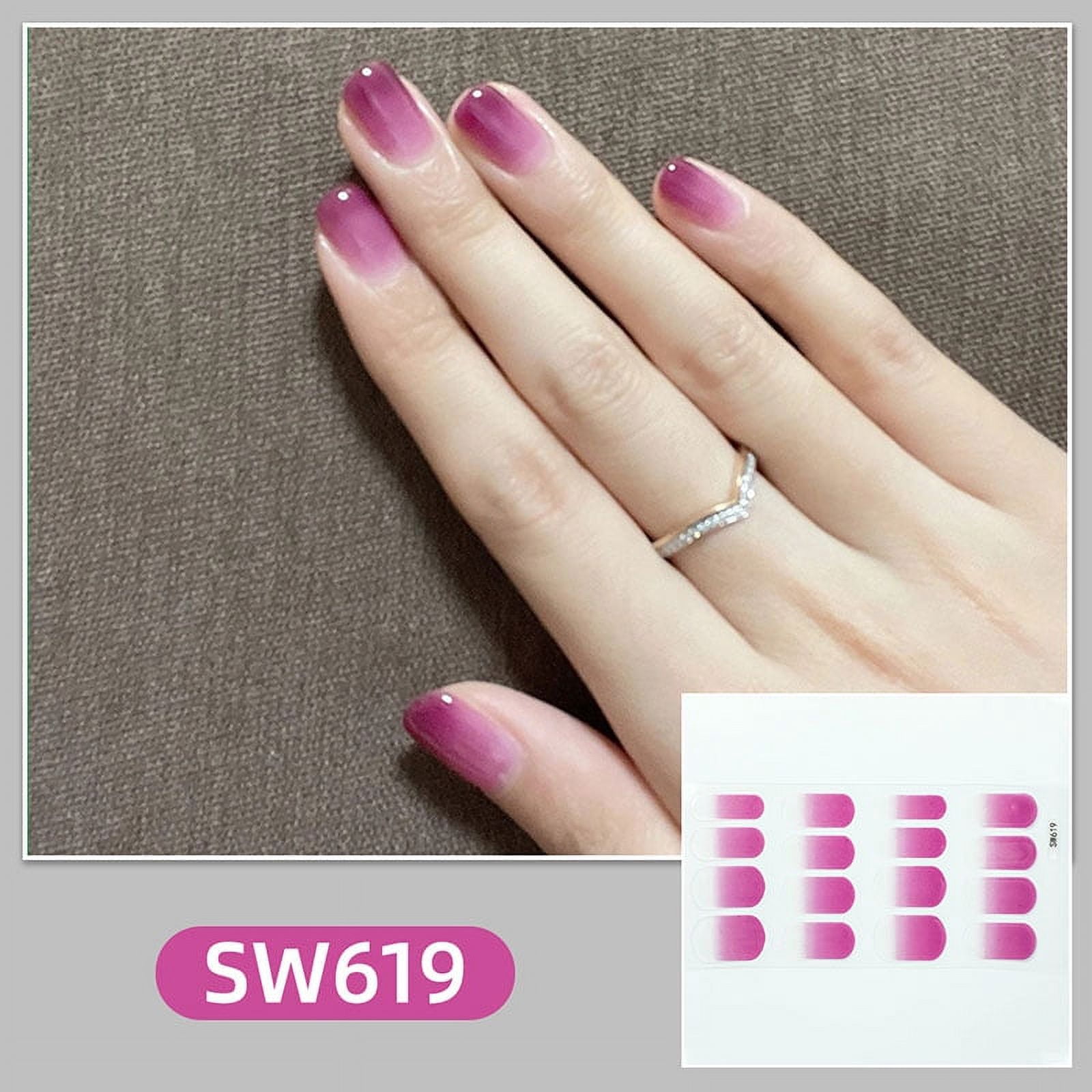 Gradient Color Nail Stickers Baking Free Salon Finished Nail Patch Full Cover Adhesive Nail Wraps DIY Nail Art Manicures Decors