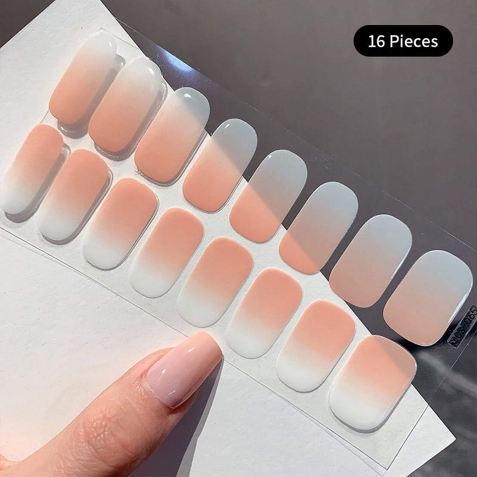 Gradient Color Nail Stickers Baking Free Salon Finished Nail Patch Full Cover Adhesive Nail Wraps DIY Nail Art Manicures Decors