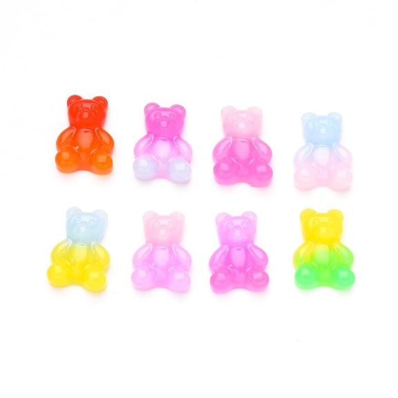 Gradient Color Opaque Resin Cabochons with Glitter Powder Bear Mixed Color 20.5x15x6.5mm