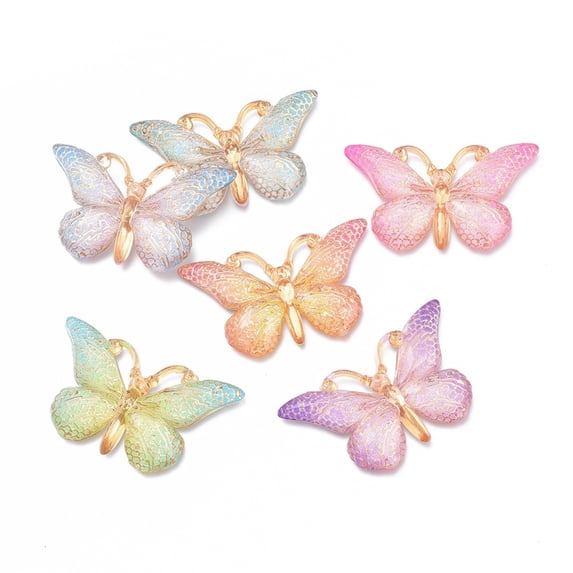 Gradient Color Plastic Pendants Butterfly Mixed Color 38x22.5x5.5mm Hole: 1.2mm
