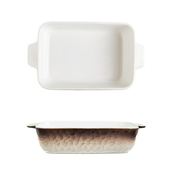 Gradient Color Rectangular Ceramic Baking Pan Double Handles Household Tableware Roasting Baked Rice