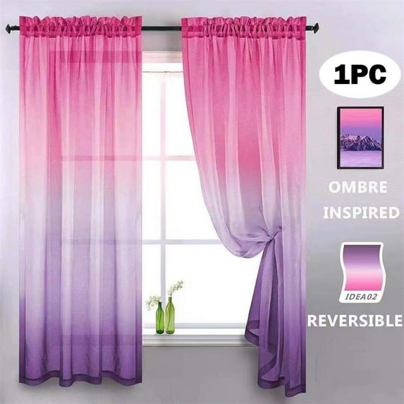 Gradient Color Sheer Curtains, Stitch Curtains, Room Decor Curtains, Transparent Light Weight Soft Curtains, 1Pcs Panel Curtains for Living Room, Pink Purple Curtain 39.3x78.7 In