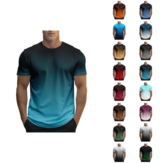 Gradient Color T Shirts for Men 2026 Summer Casual Short Sleeve Crewneck Tee Shirt Streetwear