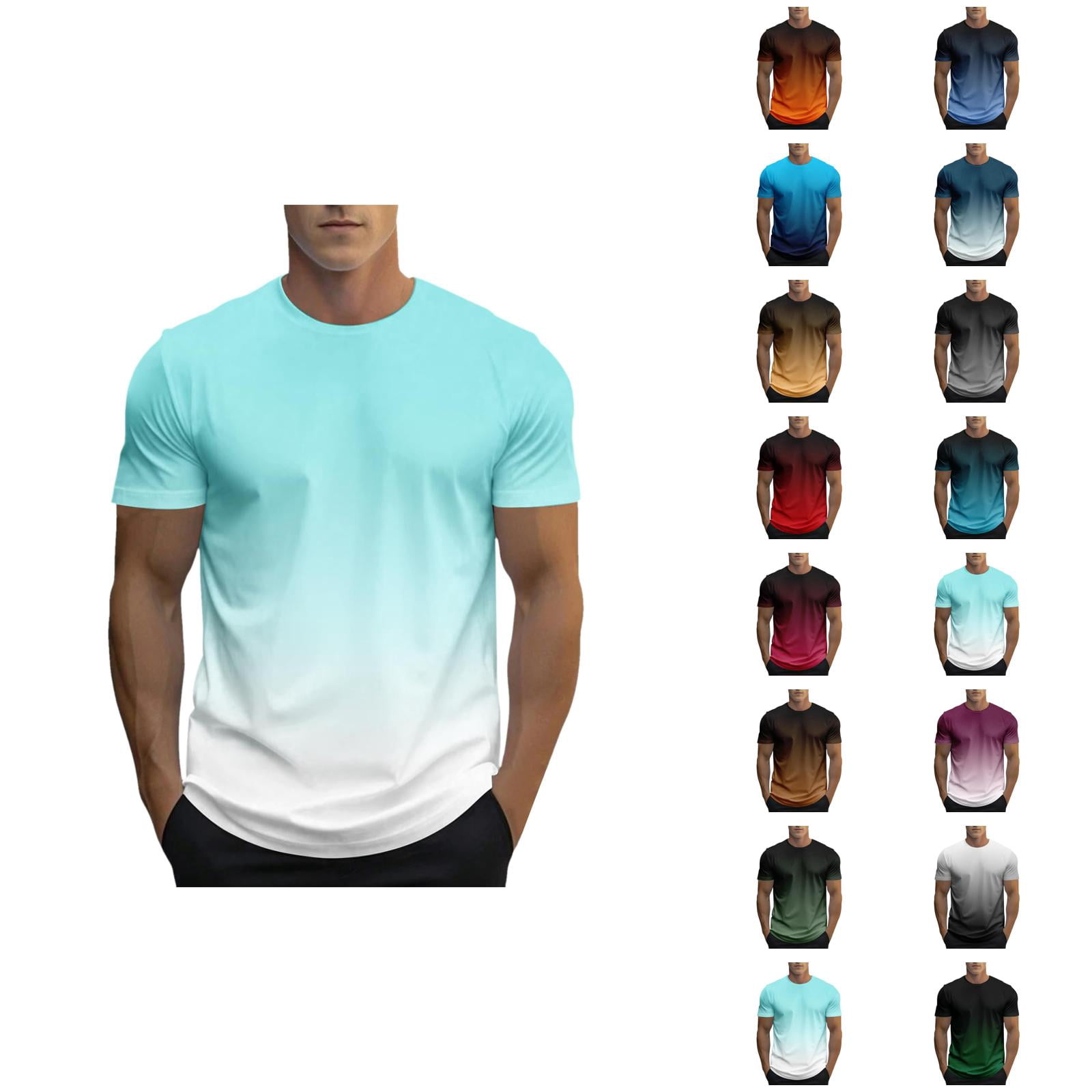 Gradient Color T Shirts for Men 2026 Summer Casual Short Sleeve ...
