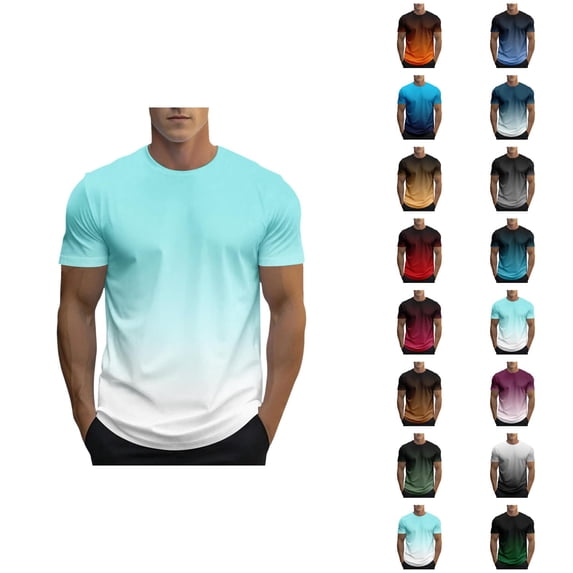 Gradient Color T Shirts for Men 2026 Summer Casual Short Sleeve Crewneck Tee Shirt Streetwear
