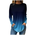 thumbnail image 1 of Gradient Color Tops Ladies Long Sleeve Round Neck Mid Length Casual Loose Comfy Pullover T Shirts Blue,2XL, 1 of 5