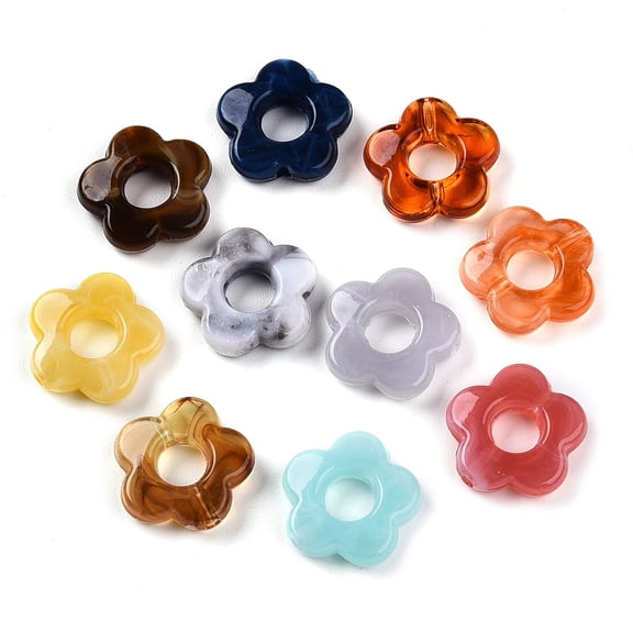 Gradient Color Transparent Acrylic Beads Center Drilled Flower Mixed Color 14x14.5x4mm Hole: 1.6mm