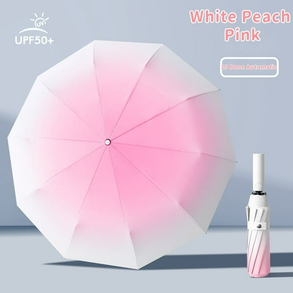 Gradient Color Umbrella UPF 50+ Coating Sun Protection Portable UV Automatic Folding Umbrella Windproof Waterproof Outdoor Trip Sunny Rain Dual-Use