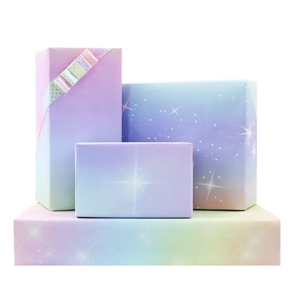 Gradient Color Wrapping Paper,White Kraft Gift Wrapping Paper,4 Folded Sheets Rainbow Star Sky Pink Wedding Wrapping Paper for Christmas Birthday Anniversary Women Girl Gift Wrap Paper,28*20 Inch C35