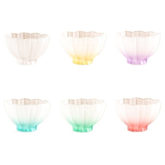 Gradient Colored Lotus-shaped Glaze Glass Cup Set, Small Hand-blown Frosted Glass Cup, Set of 6