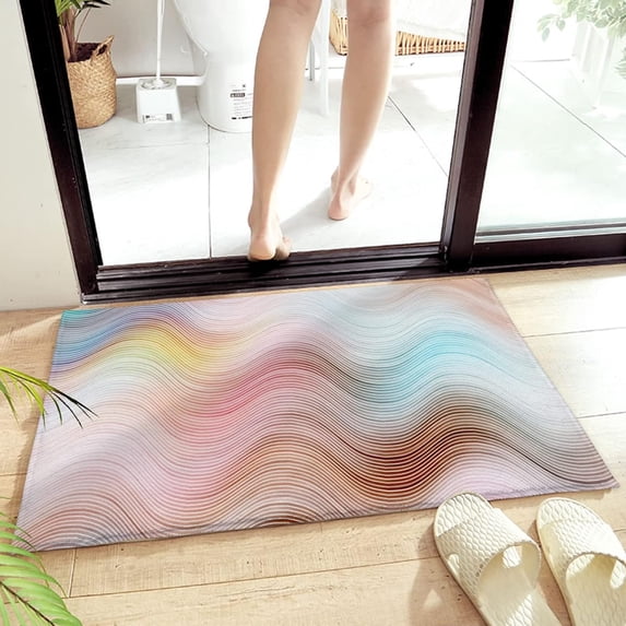 Gradient Colored Plush Rug Non Slip Bath Mat, Modern Abstract Geometry Lines Soft Shaggy Fuzzy Bath Rugs，Carpet Mat for Bathroom Shower Home 24x16Inch