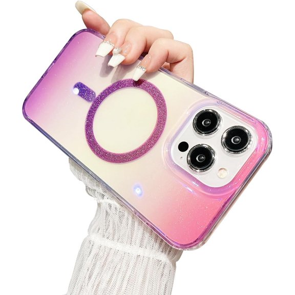 Gradient Colorful Clear  [Compatible with MagSafe Wireless Charging] TPU Case Compatible with iPhone Case (Pink-Purple,iPhone 15 Pro)