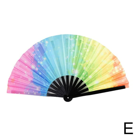 Gradient Colorful Reflective Foldable Fan Soft Fiber Fan| Large Kung Fu O0Q0