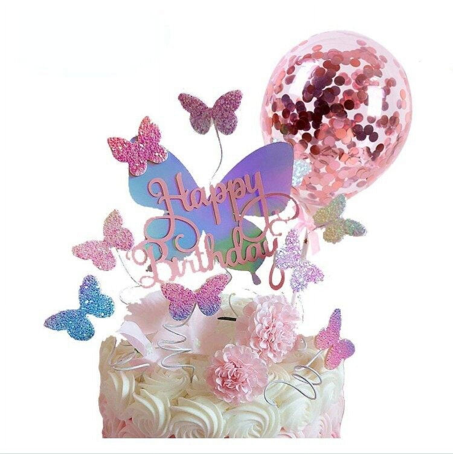 Birthday Cake TOPPER. Rose Gold Butterfly Cake Decoration.