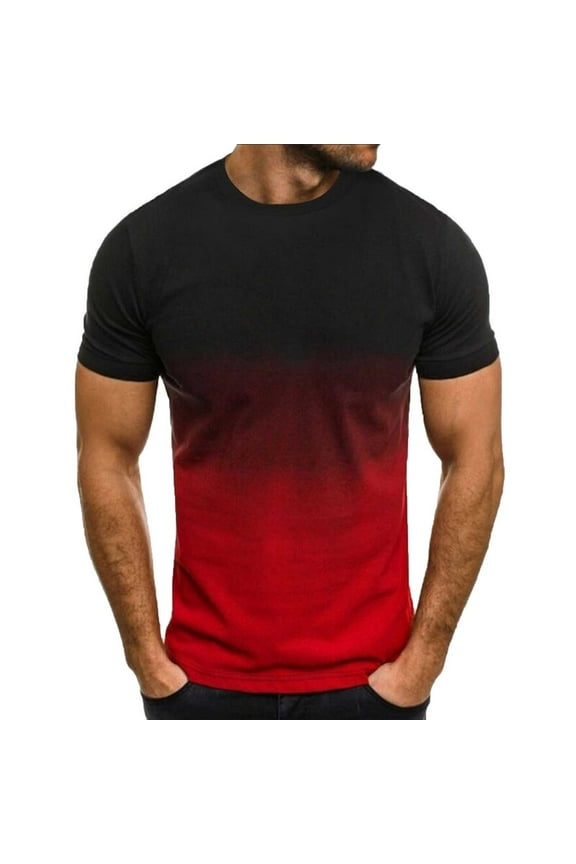 Gradient Cotton T-Shirts for Mens，Summer Round Neck Tee Short Sleeve Blouses Ultra Soft Textured Absorb Sweat Quick Dry Tee Shirts Light Breathable T-Shirts Beach Gym Workout Running Casual Tee