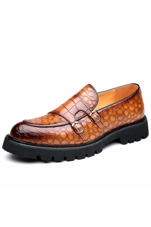 Gradient Crocodile Print Double Monk Strap Lug Platform Loafers