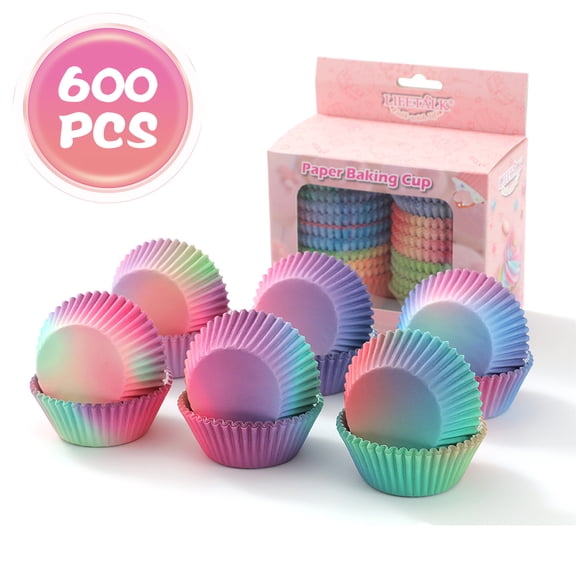Gradient Cupcake Liners 6 Designs, Medium Cupcake Papers Cups Wrappers Baking Supplies, 600PCS