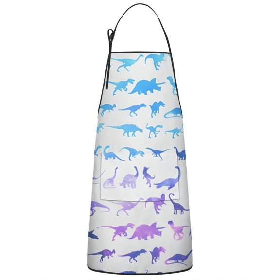 Gradient Dinosaurs Silhouettes Galaxy Apron-Garden Aprons for Women with Pockets-Cotton Linen Waterproof Kitchen Cooking Gardening Aprons Adjustable for Kitchen,Cooking,BBQ and Salon 33x27 Inch