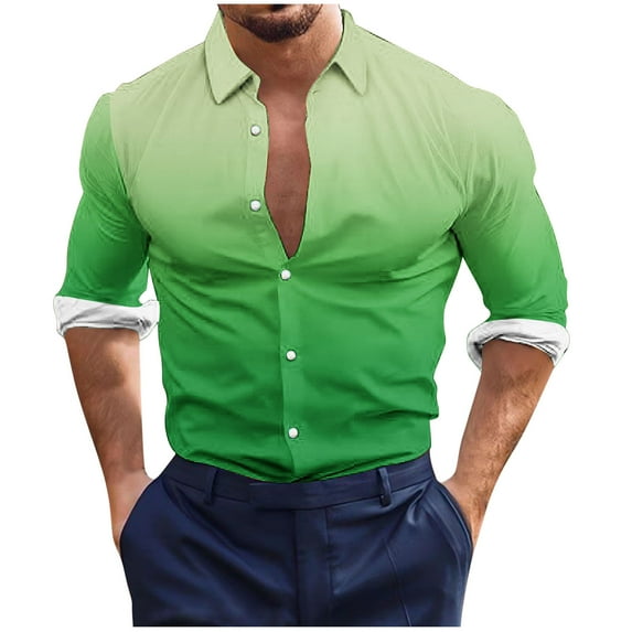 Gradient Dress Shirts for Men Slim Fit Casual Long Sleeve Button-Down Fashion Formal Business Work Shirts
