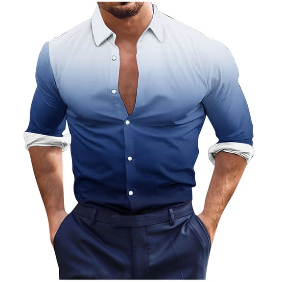 Gradient Dress Shirts for Men Slim Fit Casual Long Sleeve Button-Down Fashion Formal Business Work Shirts