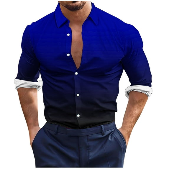Gradient Dress Shirts for Men Slim Fit Casual Long Sleeve Button-Down Fashion Formal Business Work Shirts