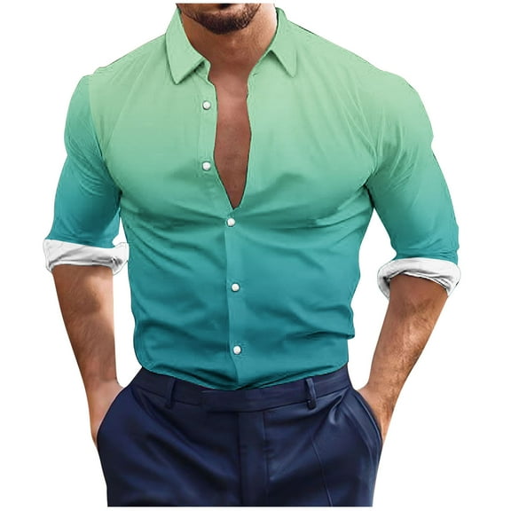 Gradient Dress Shirts for Men Slim Fit Casual Long Sleeve Button-Down Fashion Formal Business Work Shirts