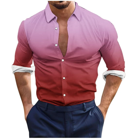 Gradient Dress Shirts for Men Slim Fit Casual Long Sleeve Button-Down Fashion Formal Business Work Shirts