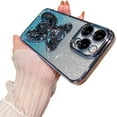 thumbnail image 1 of Gradient Electroplating Glitter Phone Case with Bear Hidden Stand, Cute Phone Case, Simple and Cool for iPhone 1514 13 12 11 Pro Max XS XR X Phone Case (Blue,iPhone 13 Pro Max), 1 of 8
