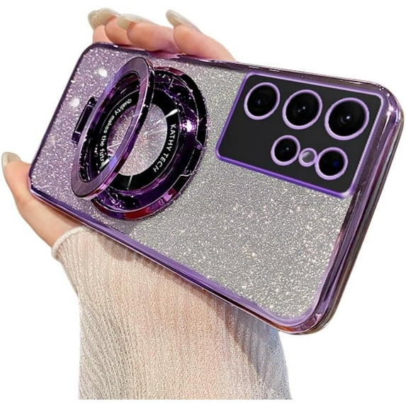 Gradient Electroplating Glitter Pink Phone Case, Hidden Finger Ring Holder, Drop Proof, for Samsung Galaxy A72 A73 A71 A70 A54 A55 A53 A51 A34 A35 A33 A32 A24 Phone Case (Purple,A32 4G)