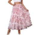 thumbnail image 1 of Gradient Elegant Sheer Layered Midi Skirt with Ruffled Hem Lightweight Flowy Ankle Length Skirt for Casual Party Pink One Size, 1 of 4