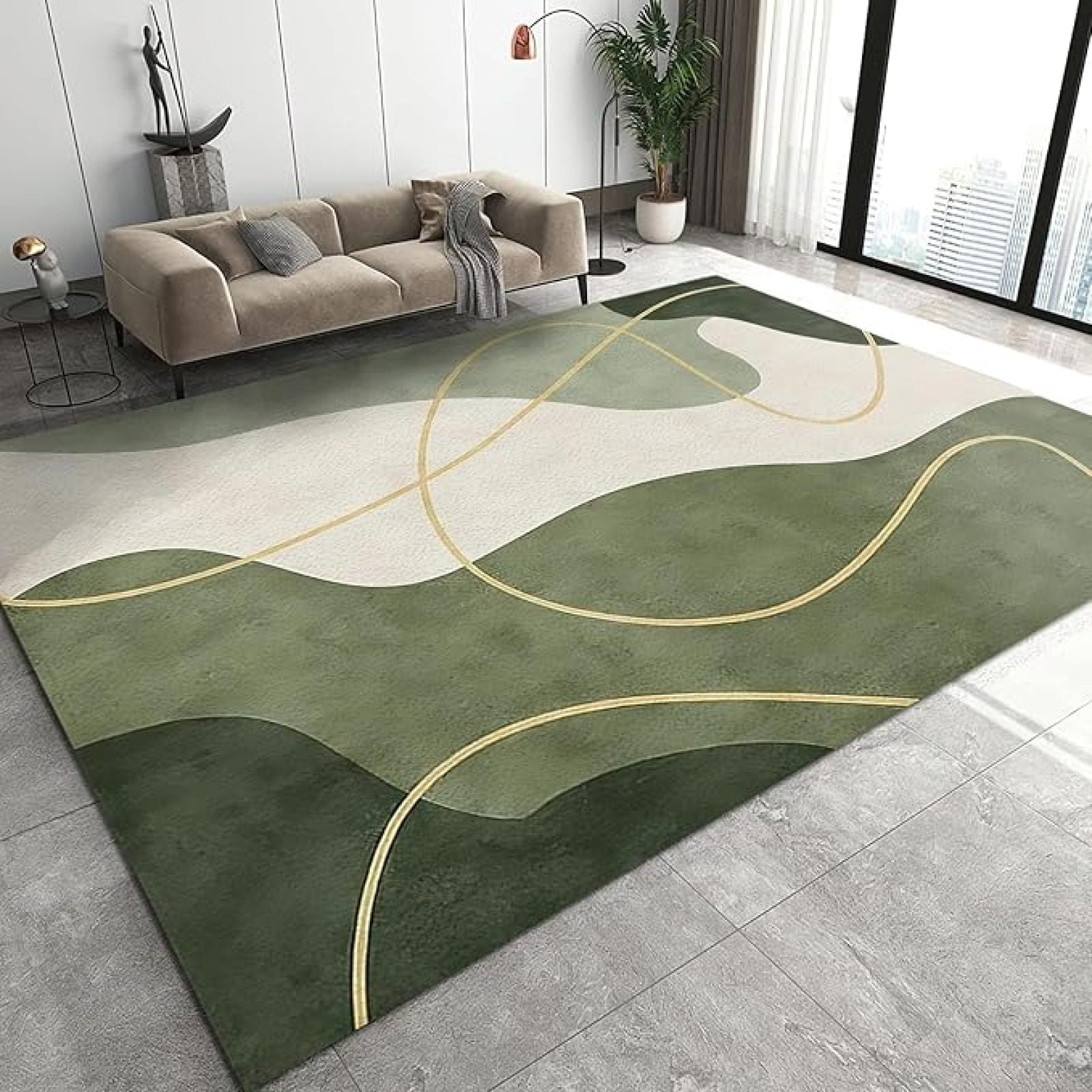 Gradient Emerald Green Area Rug, European Gold Wire Non Slip Living ...