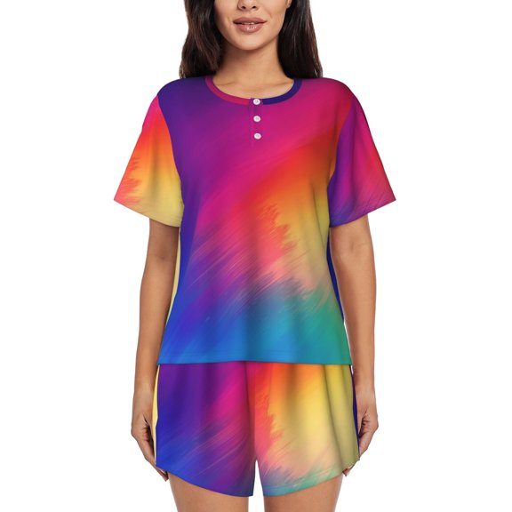Gradient Fade (11) Womens Pajamas Short Set Soft Short Sleeve Sleepwear Button Down Pjs Set with Pockets S XXL 4x Large